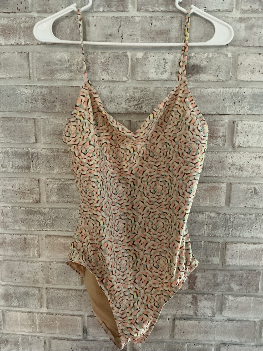 J.Crew Womens Pink Geometric Kaleidoscope Print One Piece Swimsuit Size 8 V-Neck